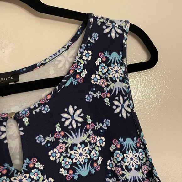 Talbots Women L Navy Blue Floral Sleeveless Keyhole Knit Jersey Maxi Dress - Picture 7 of 10